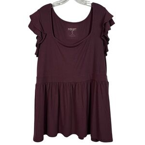 Torrid Dark Purple Plum Ribbed Knit Ruffle Sleeve Babydoll Knit Plus Size Top 4X